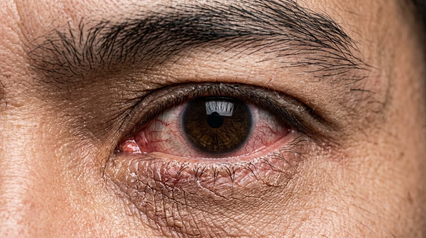 Dry eye disease - bloodshot eye close-up